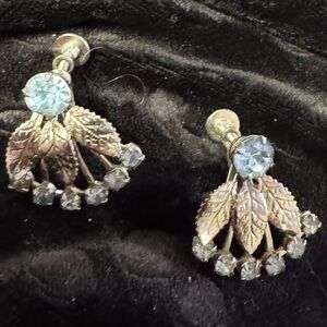 Elegant Silver and Blue Leaf Earrings vintage earrings